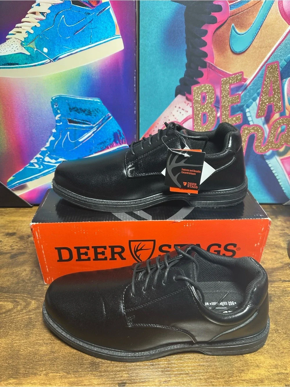 Deer Stags Men's Crown Black Slip-Resistant Dress Comfort Oxfords size 9.5 W